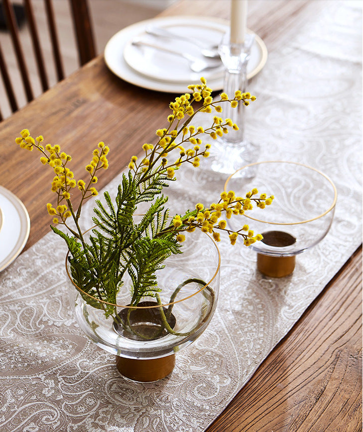 Simple High-grade Transparent Glass Candle Holder With Copper Ring