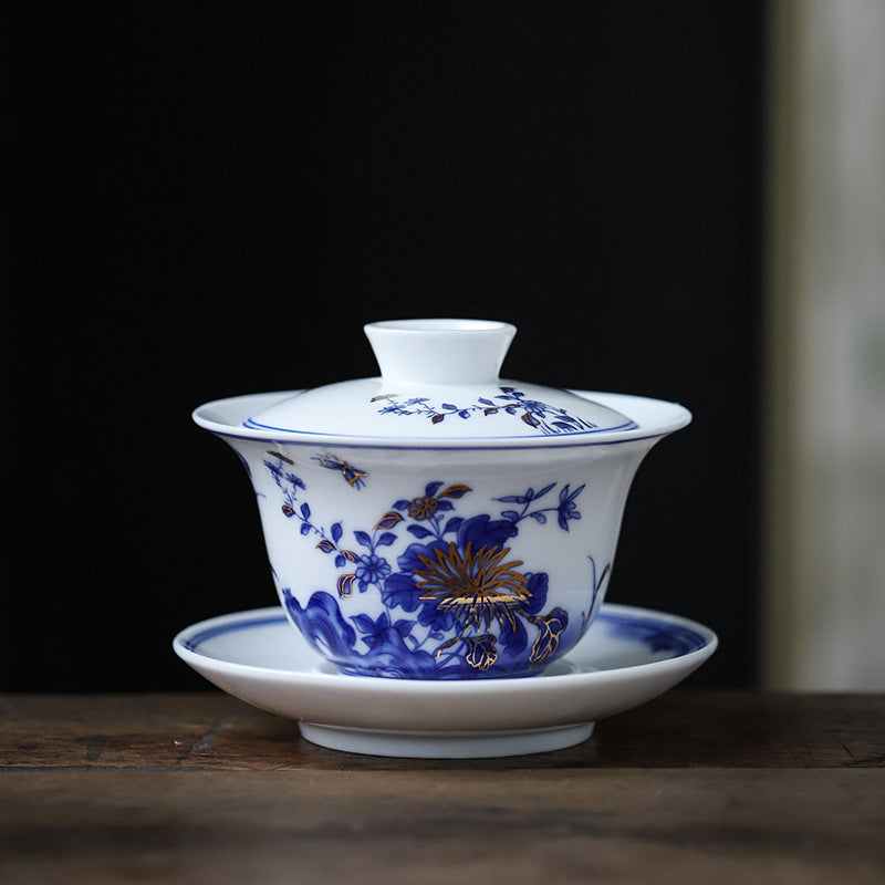 Gold Magpie Happy News Ceramic Cover Bowl