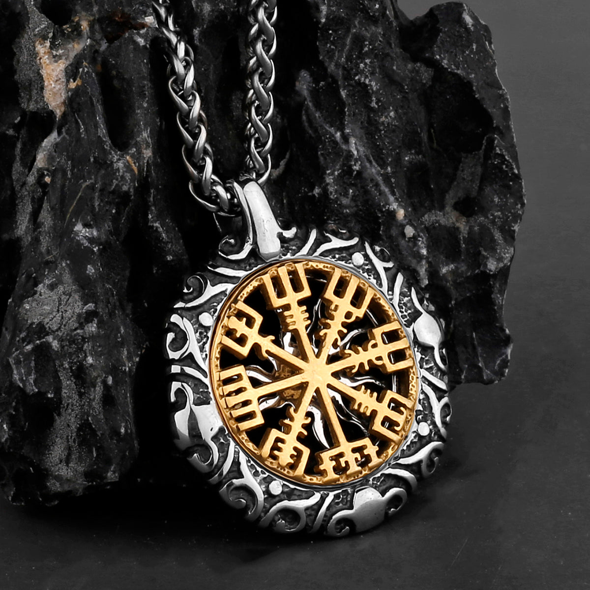 Titanium Steel Pendant Gold Compass Necklace