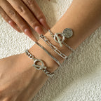 Punk Metal Chain Bracelet 4-Piece Set  Hollow Geometric Flat Snake Bone Cuff  Edgy Hip-Hop Jewelry In Gold & Silver