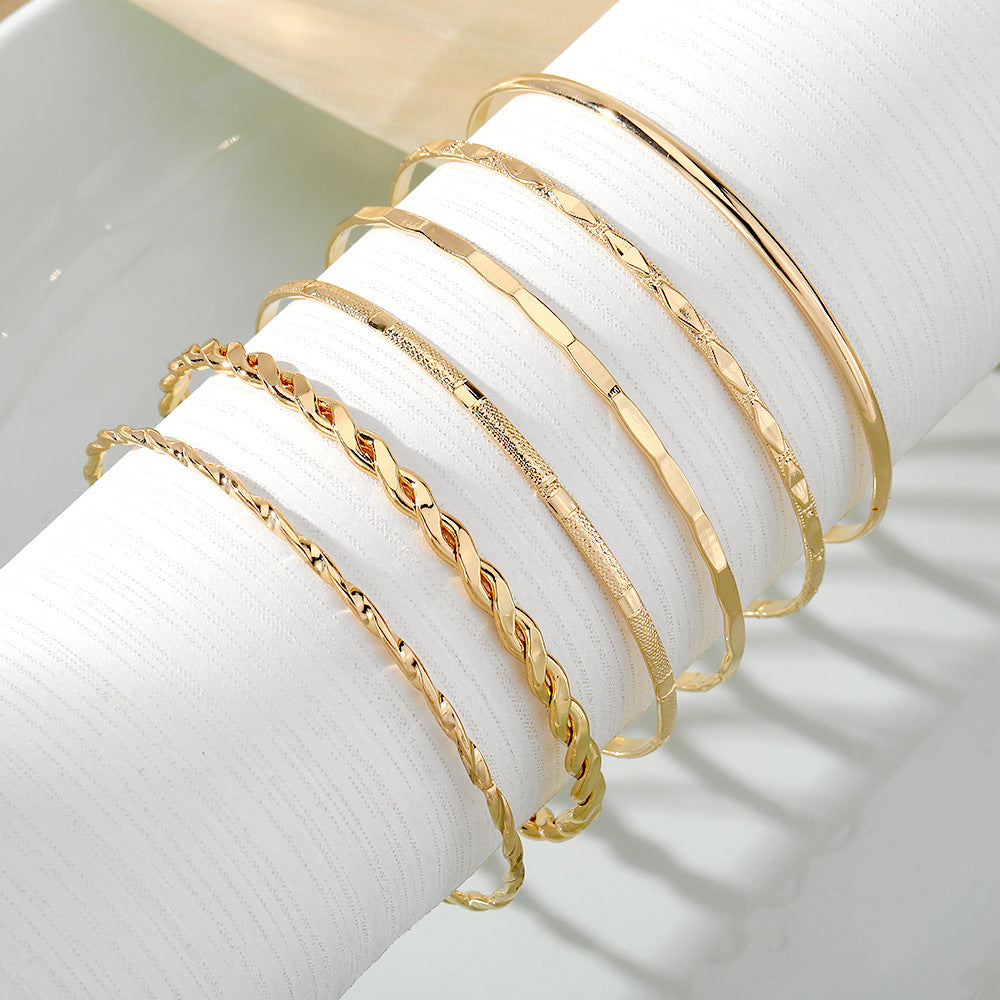 Bohemian Metal Chain Bangle Bracelet Set For Women Geometric Gold Color Thick Link Female Fashion Jewelry