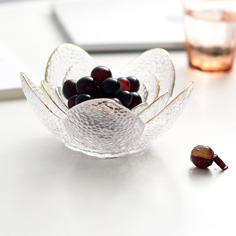 Nordic glass petal bowl with gold border