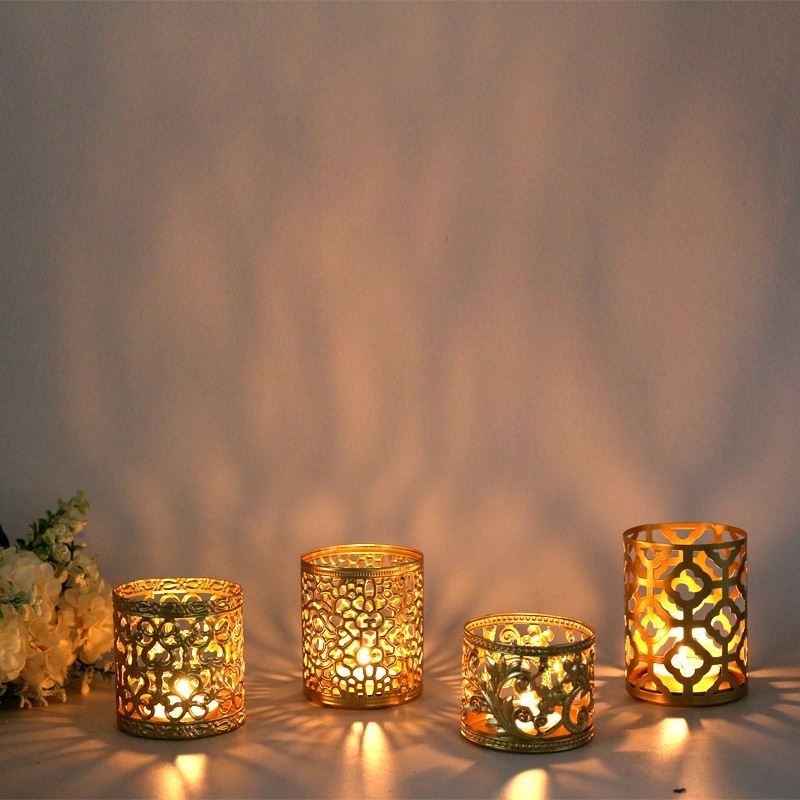 Creative Golden Geometric Hollow Wrought Iron Candle Holder