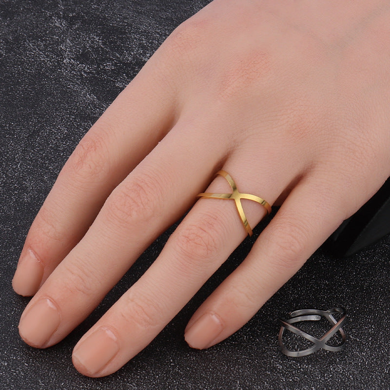 Ladies Statement Cross Line Adjustable Ring