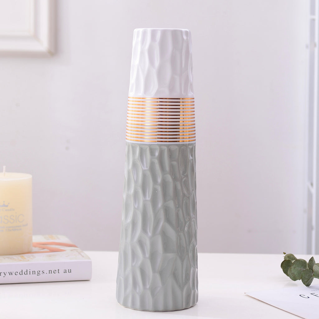 Nordic gold, white, black, pink and gray two-tone ceramic vase