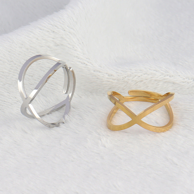 Ladies Statement Cross Line Adjustable Ring