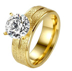 Stainless Steel Statement Ring Set Round Zircon Gold Women's Hand Jewelry