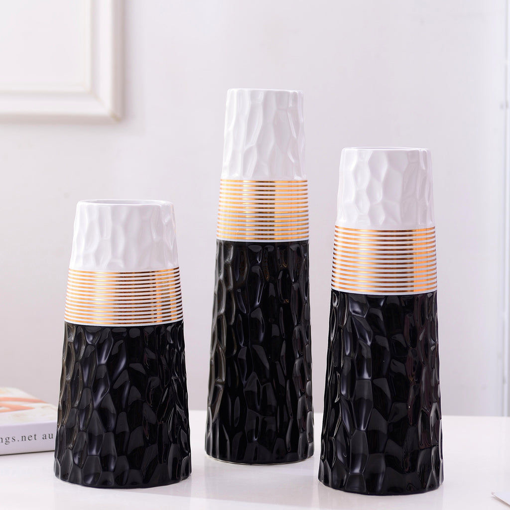Nordic gold, white, black, pink and gray two-tone ceramic vase