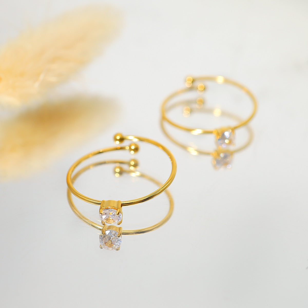 Ultra-fine Micro-inlaid Adjustable Ring Stainless Steel Plated 18K Gold