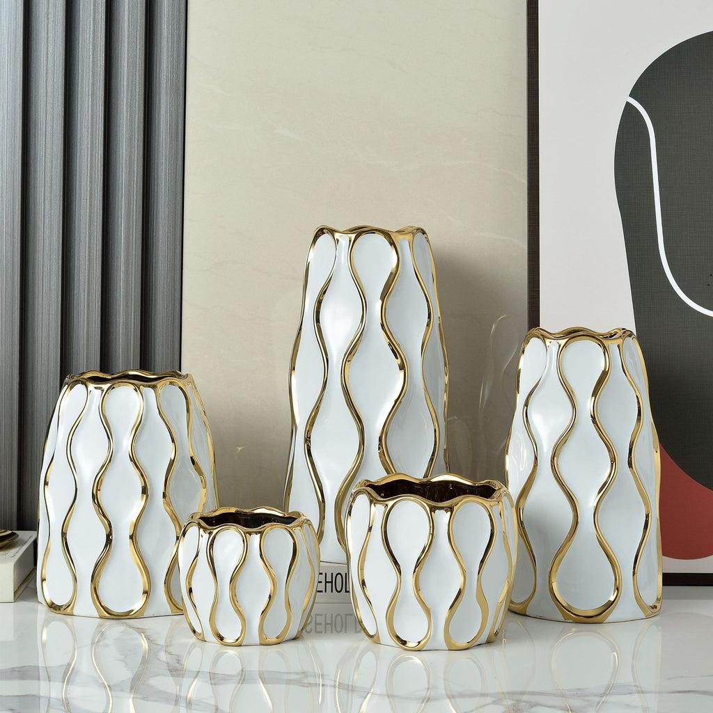 Simple Modern Black And White Gold Plated Ceramic Vase