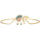 Dripping Zircon Elephant Charm Gold Bracelet Pull Adjustable