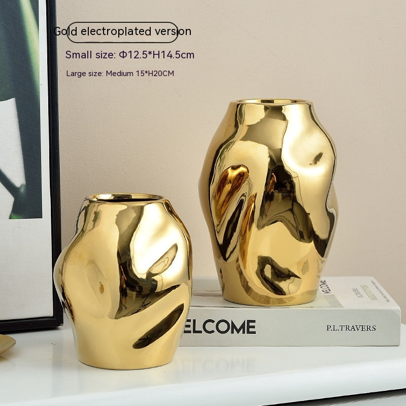 Gold Simple Ceramic Vase Home Flower Arrangement Ornaments