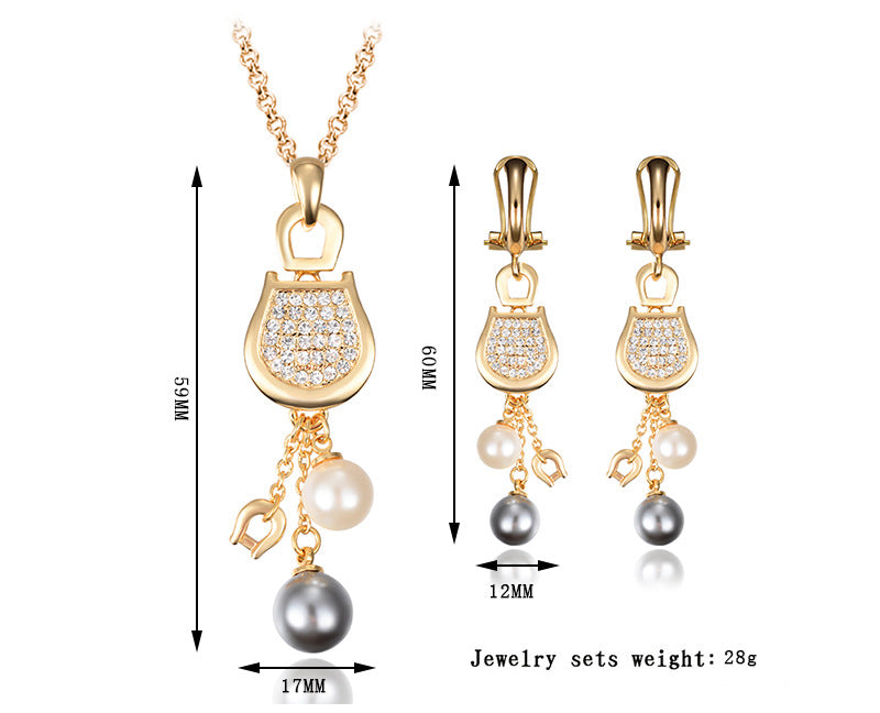 Alloy Necklace Set 18K Gold Pearl Earring Set