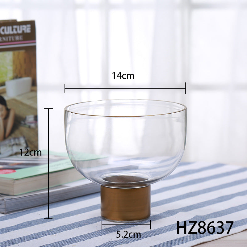 Simple High-grade Transparent Glass Candle Holder With Copper Ring