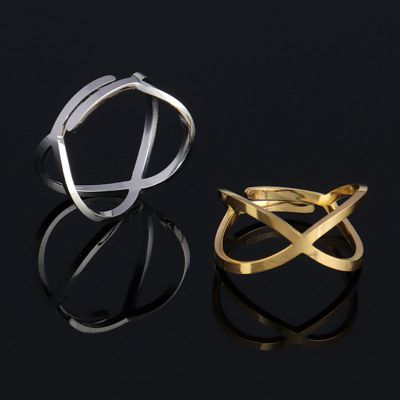 Ladies Statement Cross Line Adjustable Ring