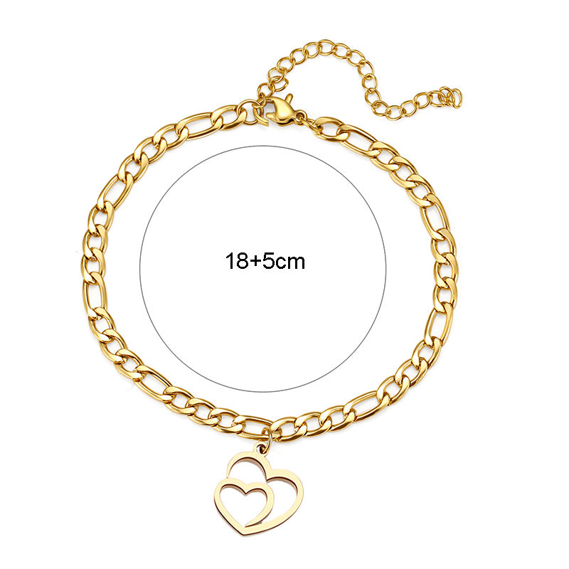 Stainless Steel Double Heart Charm Gold Chain Bracelet