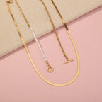 European and American ins minimalist style jewelry wild OT buckle double layered clavicle chain flat gold wire chain retro pearl necklace