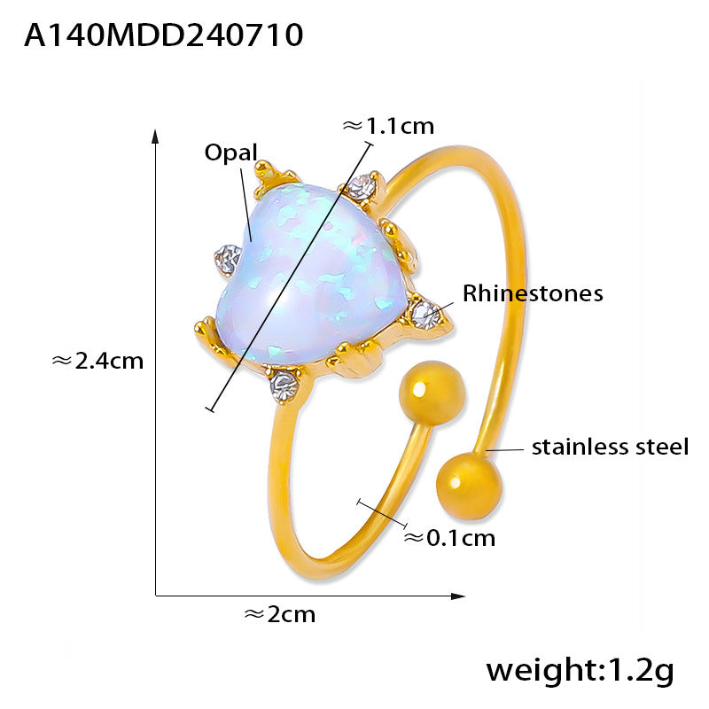 European And American Gem Rhinestone Ring Special Interest Light Luxury Open Adjustable Stainless Steel 18K Gold Plating