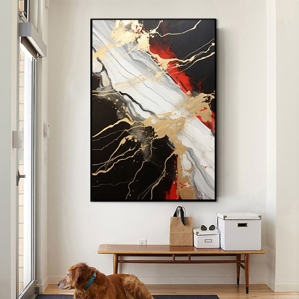 Vintage Gold Black Red Abstract Handmade Oil Painting Original Decoration Living Room Contemporary Home Decor Wall Art