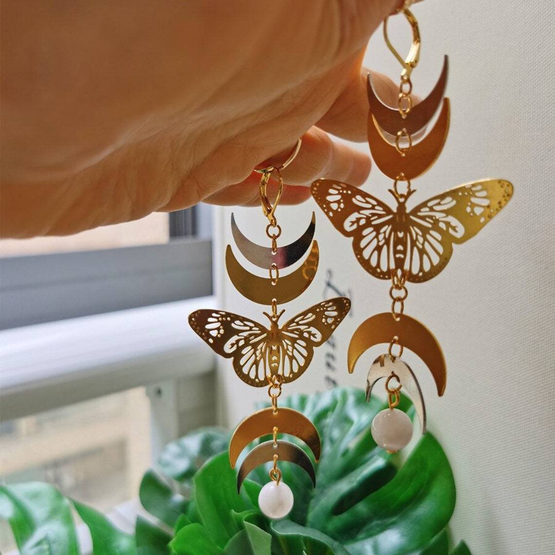 Cutout Gold Plated Moth Drop Earrings