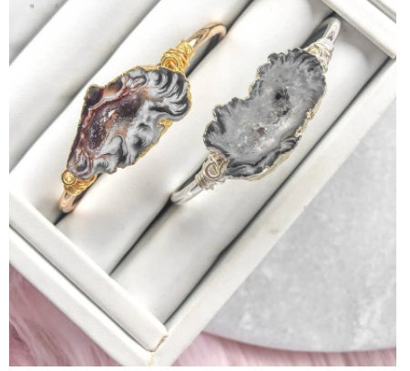 Agate Bead Wrapped Gold And Silver Cuff Bracelet