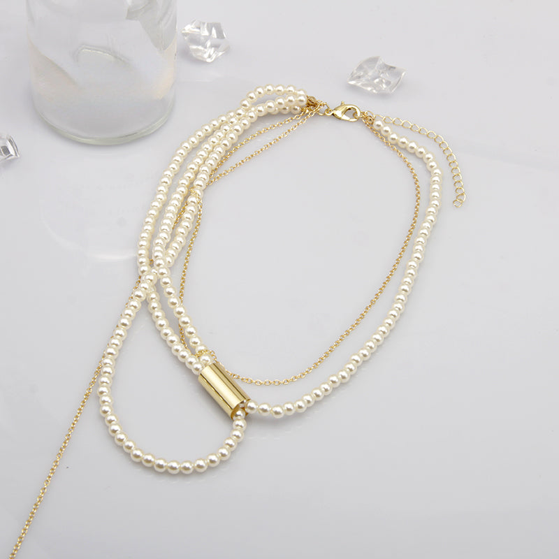 French Vintage Pearl Multi Layered Layered Necklace