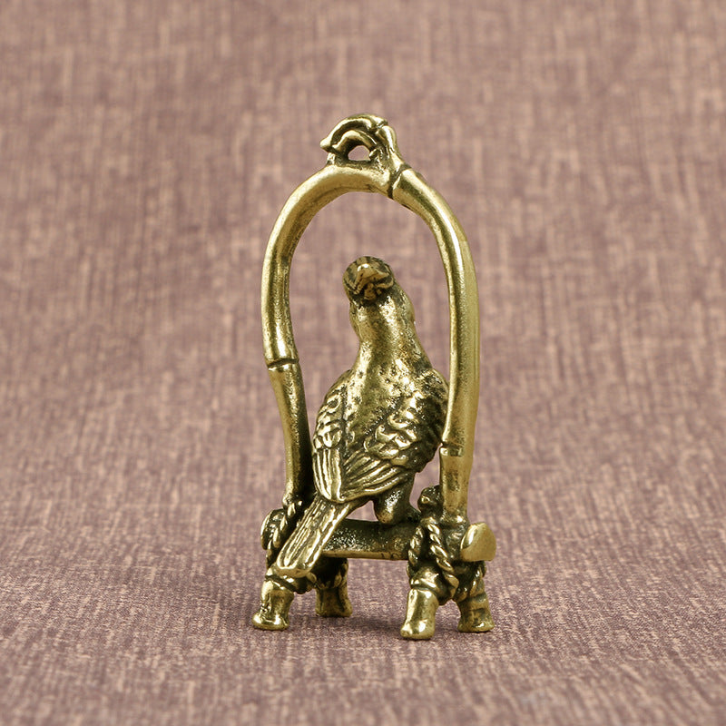 Bird Cage Parrot Pendant Starling Hand Pieces Solid Bronze Statue