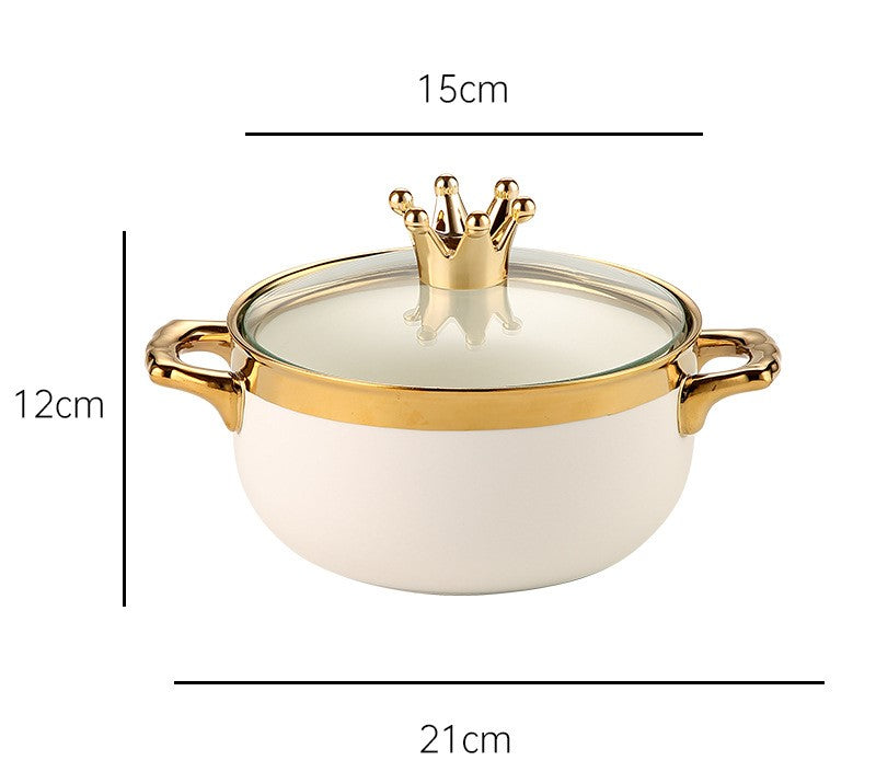 Instant Noodle Bowl Ceramic Dormitory Soup Bowl With Lid Household