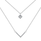 S925 Sterling Silver Plated 18K Gold Necklace Double Layered V-shaped Pendant
