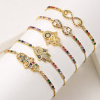 Gold Zircon Fatima Hand Geometric Charm Bracelet