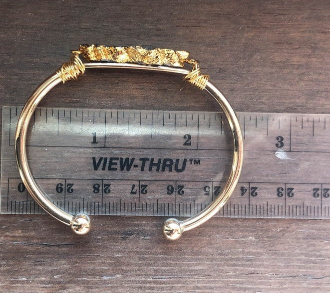 Agate Bead Wrapped Gold And Silver Cuff Bracelet