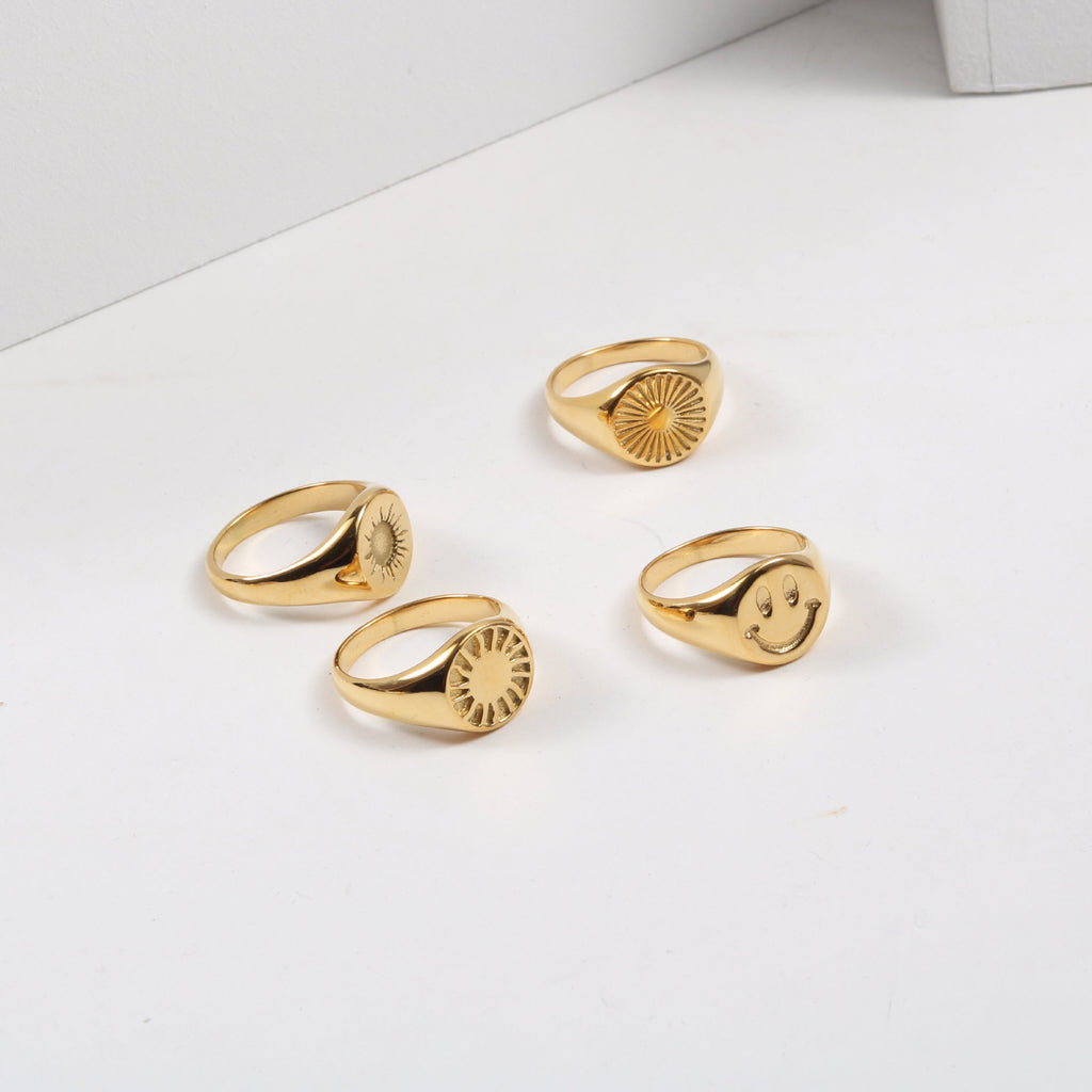 Signet Ring Titanium Steel Plated 18K Gold