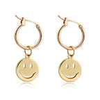 Funny Smile Face Hoop Earrings Pendant For Women Gold Alloy Geometric Carving Earring Jewelry