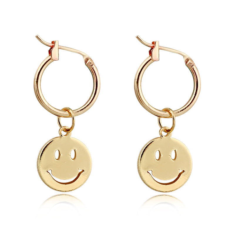 Funny Smile Face Hoop Earrings Pendant For Women Gold Alloy Geometric Carving Earring Jewelry