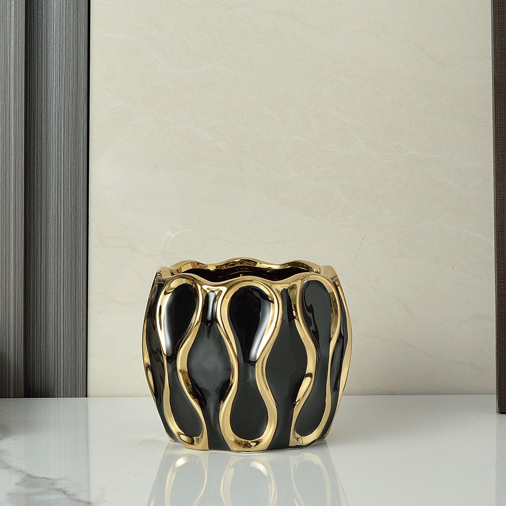 Simple Modern Black And White Gold Plated Ceramic Vase