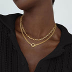 Double Layer Paperclip Chain Necklace - Geometric OT Clasp Layered Choker  Hip-Hop Style Stackable Gold Necklace For Women  Minimalist Dainty Layered Chains