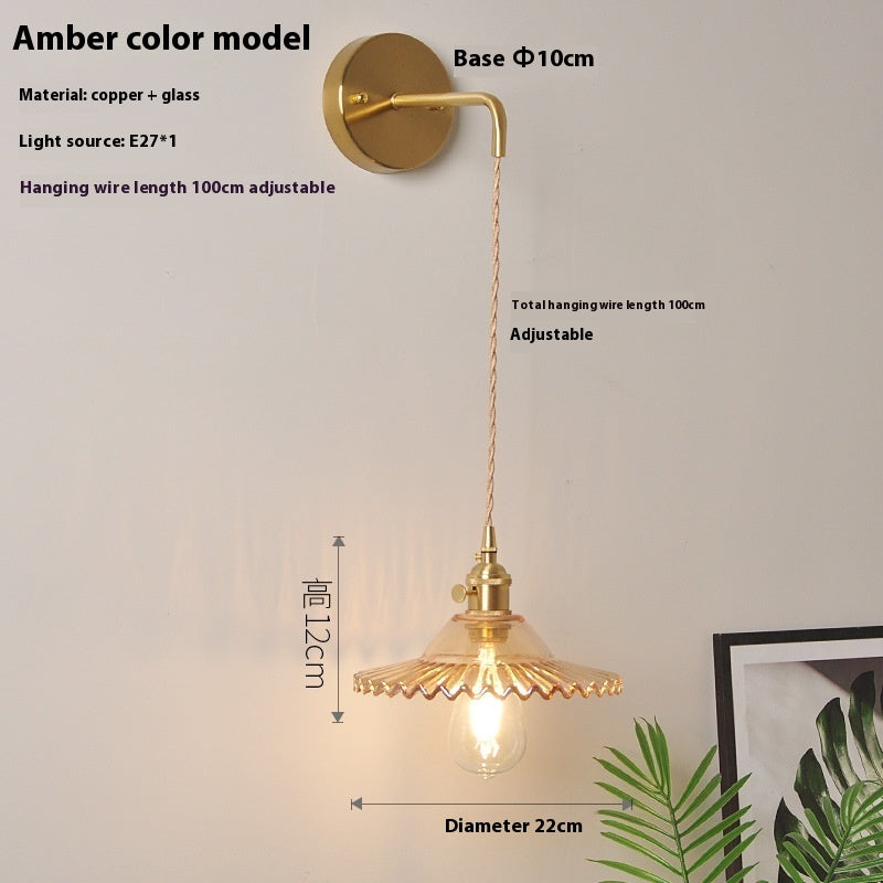 Retro Brass Bedside Lotus Wall Lamp