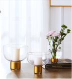 Simple High-grade Transparent Glass Candle Holder With Copper Ring