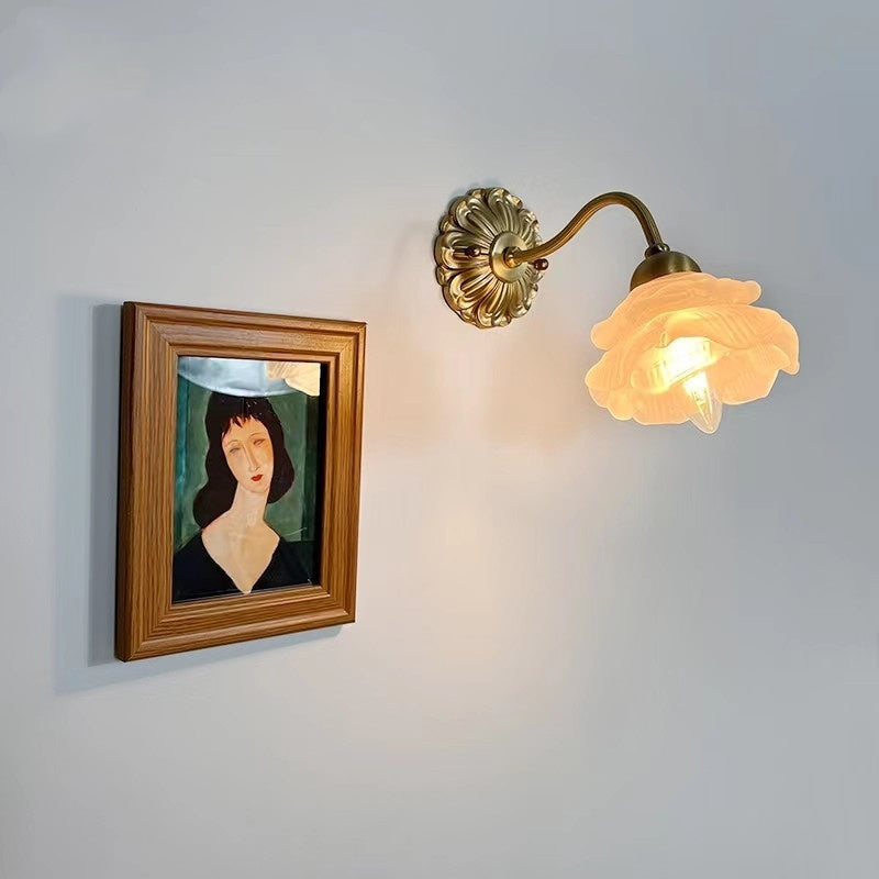Retro Simple Copper Bedroom Glass Wall Lamp
