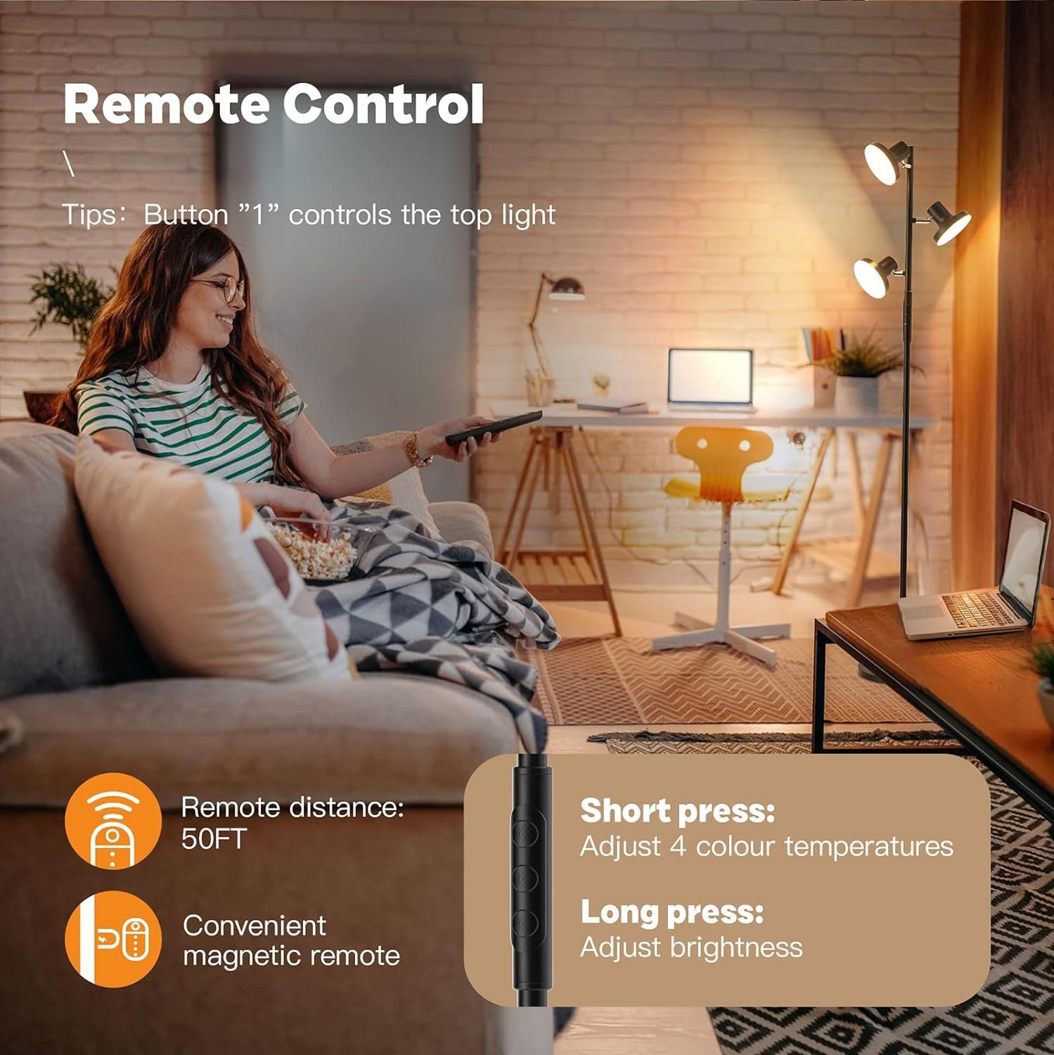 Living Room Bedroom Study Workbench Adjustable Floor Lamp LED Remote Control Rotatable