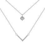 S925 Sterling Silver Plated 18K Gold Necklace Double Layered V-shaped Pendant
