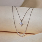 S925 Sterling Silver Plated 18K Gold Necklace Double Layered V-shaped Pendant
