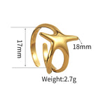 Fashion Titanium Steel 18K Gold Pentagram Ring Opening Adjustable