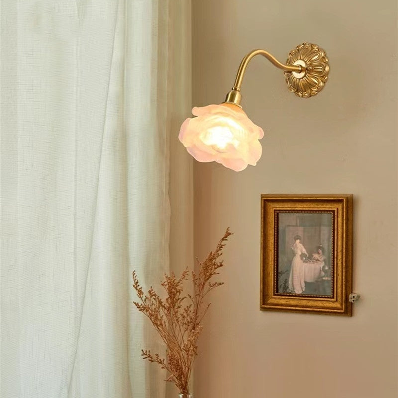 Retro Simple Copper Bedroom Glass Wall Lamp
