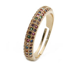 Colorful Zircon Jewelry Micro Setting Gold Adjustable Ring Women
