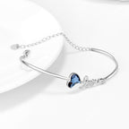 Blue Crystals from Austria Love Heart Bangle Bracelet in White Gold Plated Sterling Silver