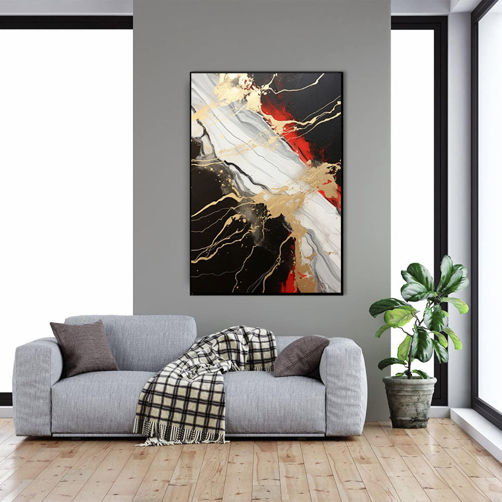 Vintage Gold Black Red Abstract Handmade Oil Painting Original Decoration Living Room Contemporary Home Decor Wall Art