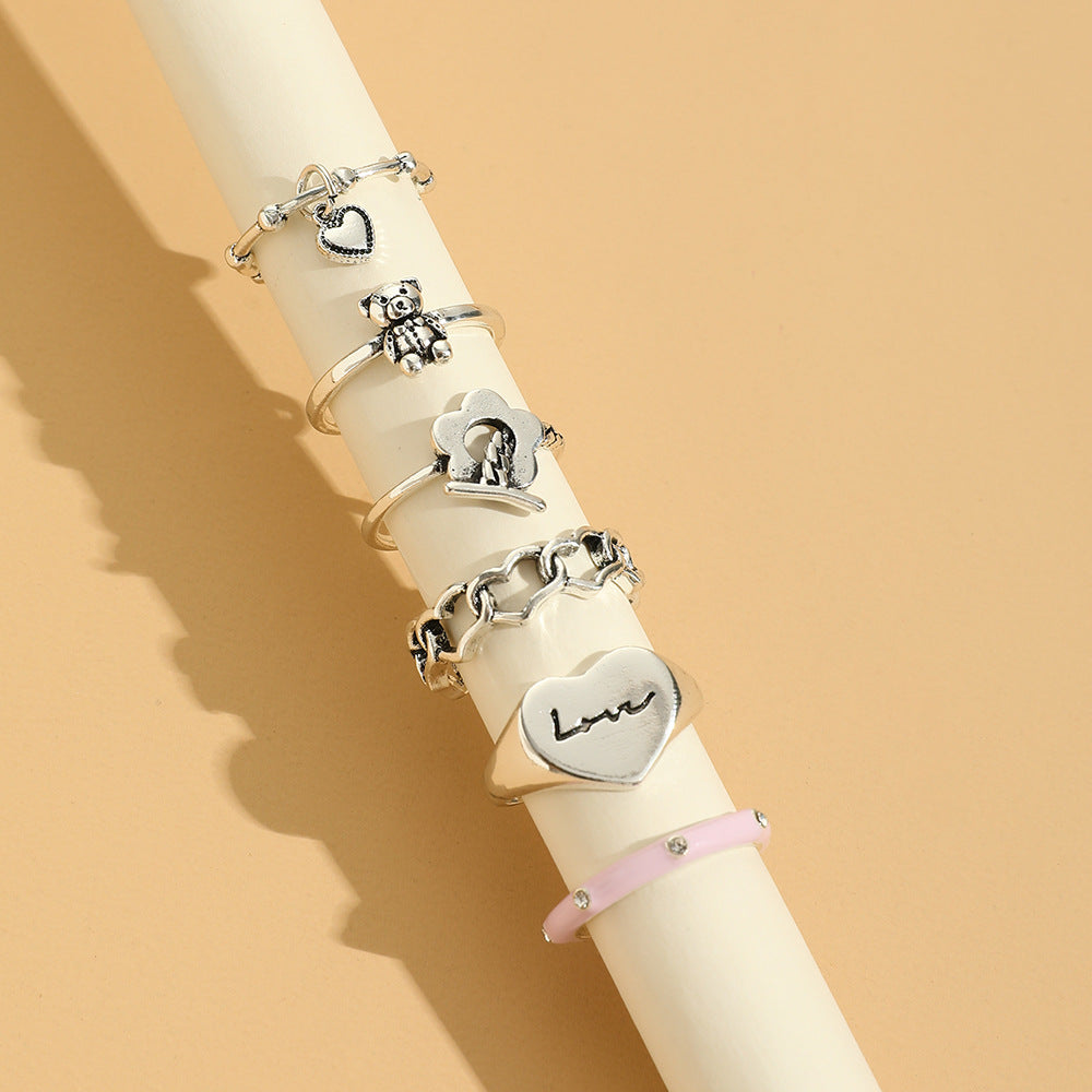 Creative Flower Chain Letter Love Ring