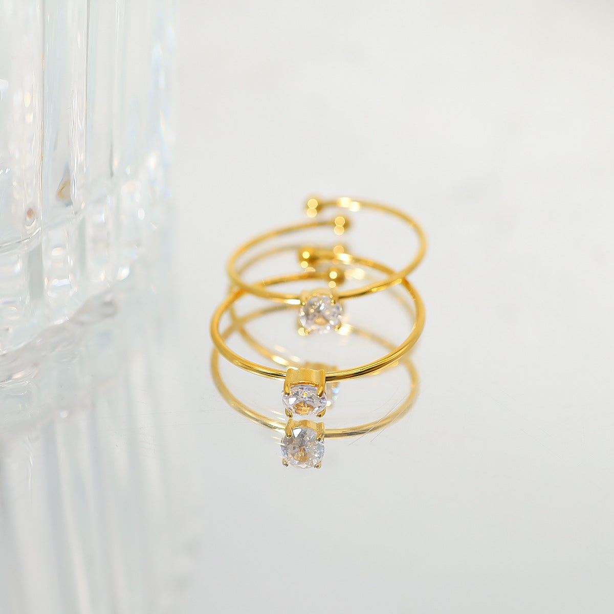 Ultra-fine Micro-inlaid Adjustable Ring Stainless Steel Plated 18K Gold