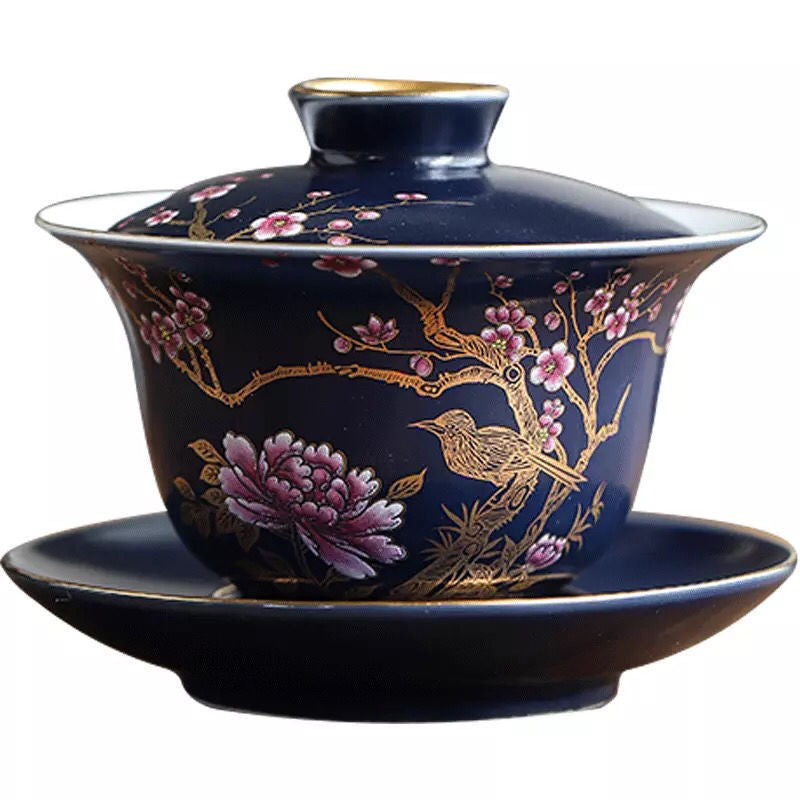 Gold Magpie Happy News Ceramic Cover Bowl